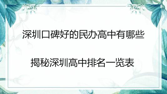 深圳口碑好的民办高中有哪些?揭秘深圳高中排名一览表